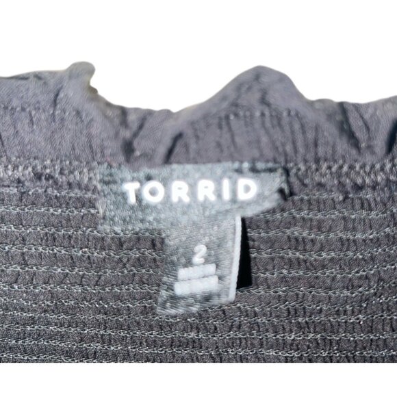 Torrid Womens Plus Size 2 Smocked Black Square Neck Puff Sleeve Top Stretchy & L - Picture 4 of 13